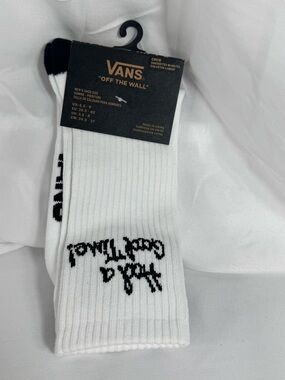 Vans White Crew Socks with Black Logo